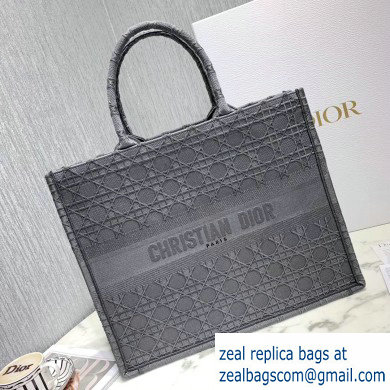 Dior Book Tote Bag in Embroidered Canvas Cannage Gray 2020