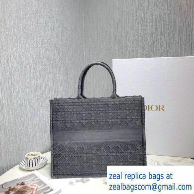Dior Book Tote Bag in Embroidered Canvas Cannage Gray 2020
