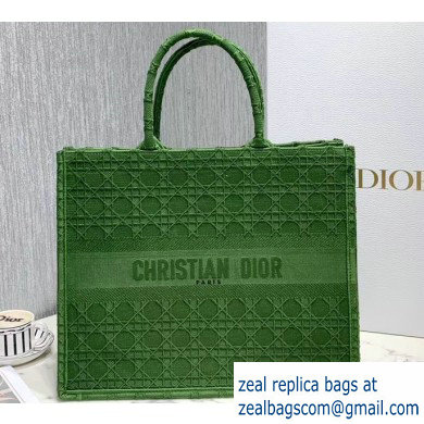 Dior Book Tote Bag in Embroidered Canvas Cannage Green 2020