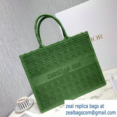 Dior Book Tote Bag in Embroidered Canvas Cannage Green 2020