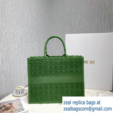 Dior Book Tote Bag in Embroidered Canvas Cannage Green 2020 - Click Image to Close