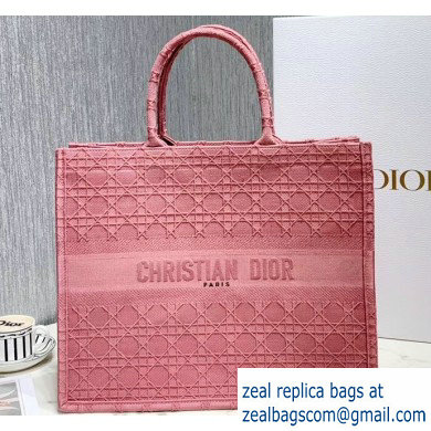 Dior Book Tote Bag in Embroidered Canvas Cannage Pink 2020
