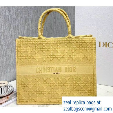 Dior Book Tote Bag in Embroidered Canvas Cannage Yellow 2020