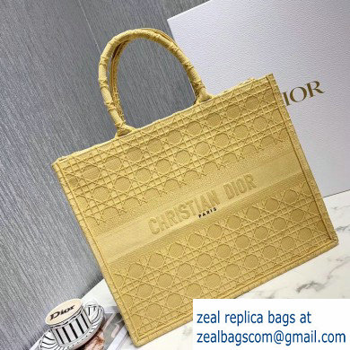 Dior Book Tote Bag in Embroidered Canvas Cannage Yellow 2020