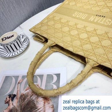 Dior Book Tote Bag in Embroidered Canvas Cannage Yellow 2020 - Click Image to Close