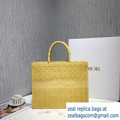 Dior Book Tote Bag in Embroidered Canvas Cannage Yellow 2020