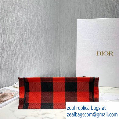 Dior Book Tote Bag in Embroidered Canvas Check Red - Click Image to Close