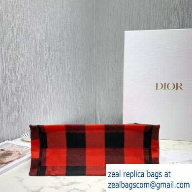 Dior Book Tote Bag in Embroidered Canvas Check Red