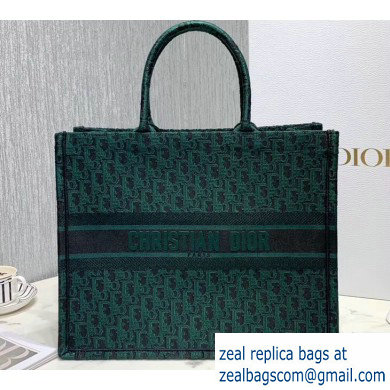 Dior Book Tote Bag in Embroidered Canvas Denim Oblique Green
