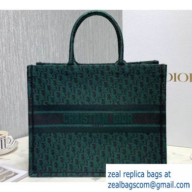 Dior Book Tote Bag in Embroidered Canvas Denim Oblique Green - Click Image to Close