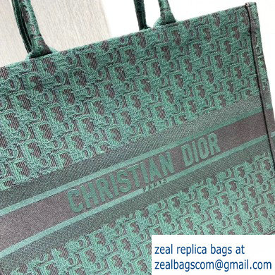Dior Book Tote Bag in Embroidered Canvas Denim Oblique Green