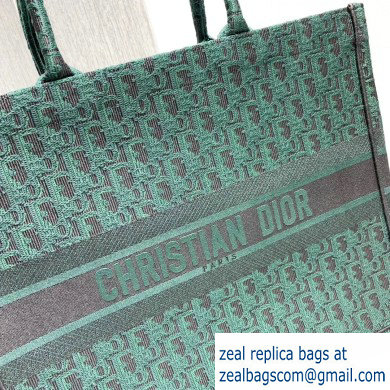 Dior Book Tote Bag in Embroidered Canvas Denim Oblique Green - Click Image to Close