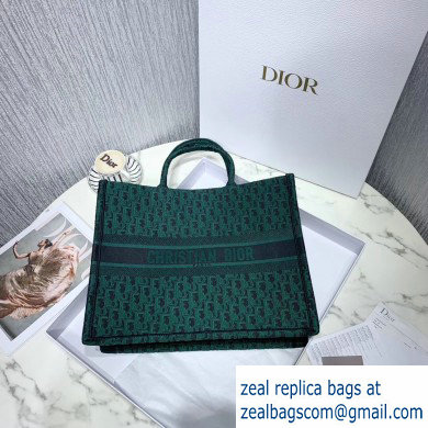 Dior Book Tote Bag in Embroidered Canvas Denim Oblique Green