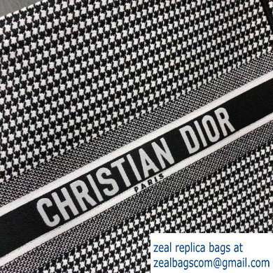 Dior Book Tote Bag in Embroidered Canvas Houndstooth Black/White