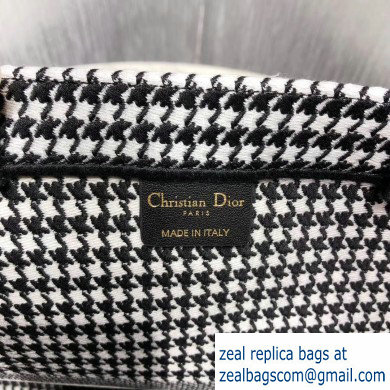 Dior Book Tote Bag in Embroidered Canvas Houndstooth Black/White