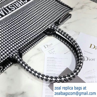 Dior Book Tote Bag in Embroidered Canvas Houndstooth Black/White
