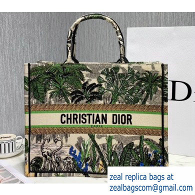 Dior Book Tote Bag in Embroidered Canvas Leaf Green Toile De Jouy Tropicalia