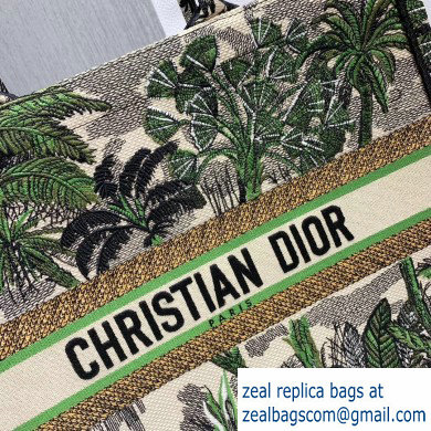 Dior Book Tote Bag in Embroidered Canvas Leaf Green Toile De Jouy Tropicalia
