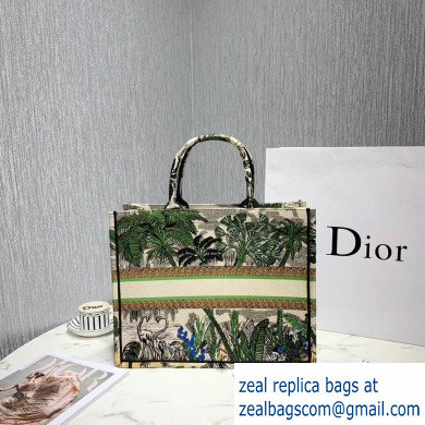 Dior Book Tote Bag in Embroidered Canvas Leaf Green Toile De Jouy Tropicalia