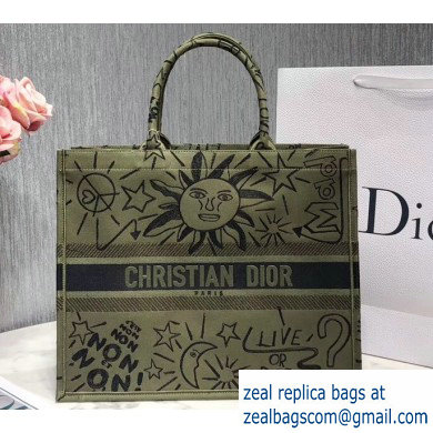 Dior Book Tote Bag in Embroidered Canvas Live Or Die Army Green - Click Image to Close