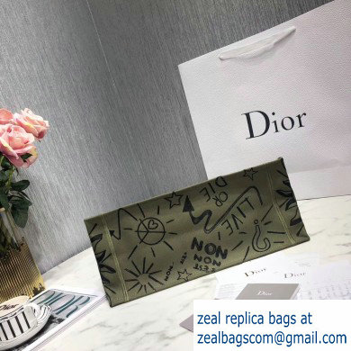 Dior Book Tote Bag in Embroidered Canvas Live Or Die Army Green