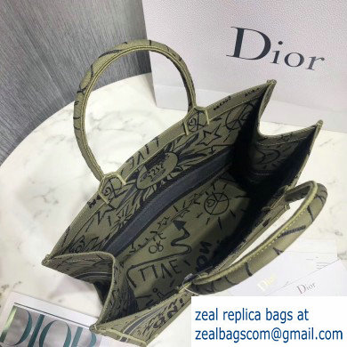 Dior Book Tote Bag in Embroidered Canvas Live Or Die Army Green