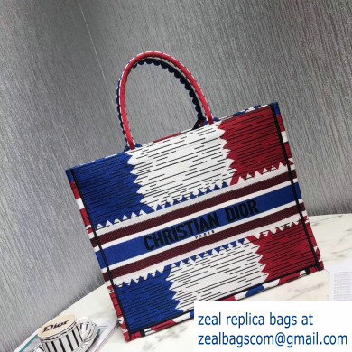 Dior Book Tote Bag in Embroidered Canvas Multicolored French Flag
