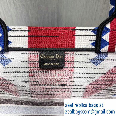 Dior Book Tote Bag in Embroidered Canvas Multicolored French Flag