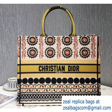 Dior Book Tote Bag in Embroidered Canvas Multicolored Geometric
