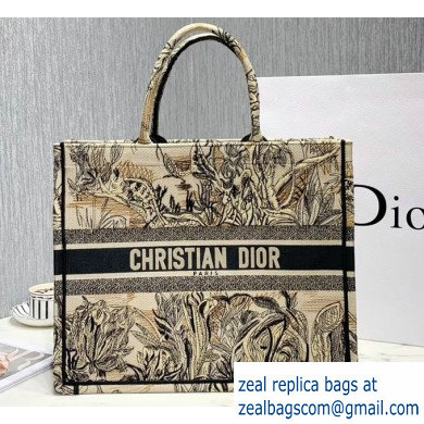 Dior Book Tote Bag in Embroidered Canvas Toile de Jouy Carnivora - Click Image to Close