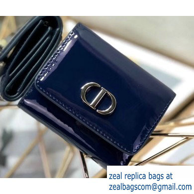 Dior Medium 30 Montaigne Patent Calfskin Lotus Wallet Dark Blue 2020