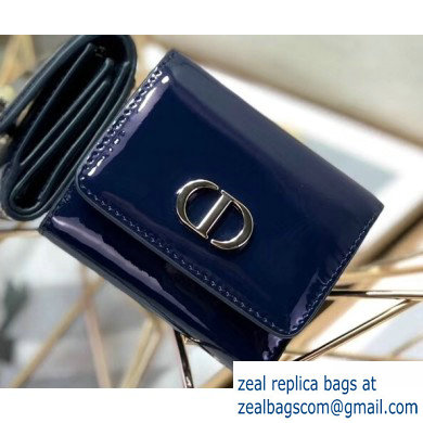 Dior Medium 30 Montaigne Patent Calfskin Lotus Wallet Dark Blue 2020 - Click Image to Close