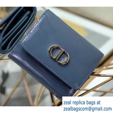 Dior Medium 30 Montaigne Patent Calfskin Lotus Wallet Denim Blue 2020 - Click Image to Close