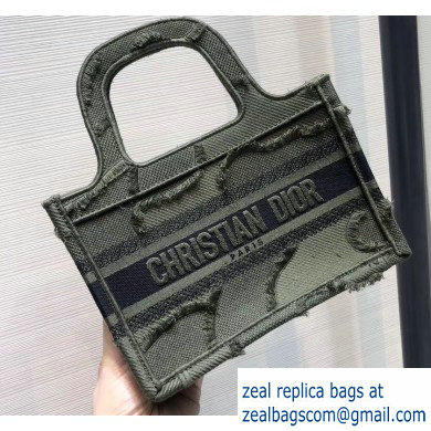 Dior Mini Book Tote Bag in Camouflage Embroidered Canvas Green 2020