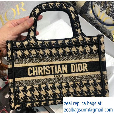 Dior Mini Book Tote Bag in Embroidered Canvas Houndstooth Black/White - Click Image to Close