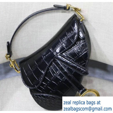 Dior Mini Saddle Bag in Croco Pattern Black