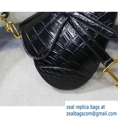 Dior Mini Saddle Bag in Croco Pattern Black