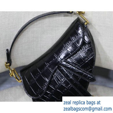 Dior Mini Saddle Bag in Croco Pattern Black