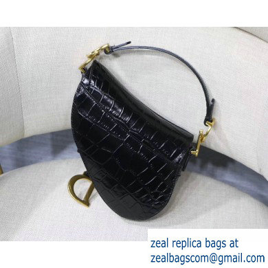 Dior Mini Saddle Bag in Croco Pattern Black