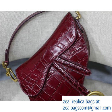 Dior Mini Saddle Bag in Croco Pattern Burgundy - Click Image to Close