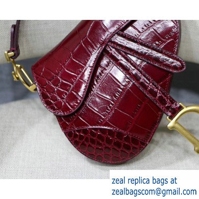 Dior Mini Saddle Bag in Croco Pattern Burgundy