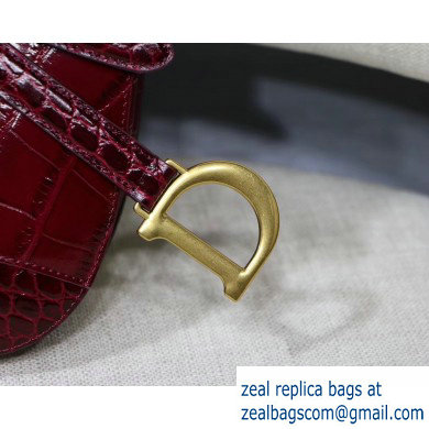 Dior Mini Saddle Bag in Croco Pattern Burgundy