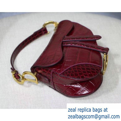 Dior Mini Saddle Bag in Croco Pattern Burgundy - Click Image to Close