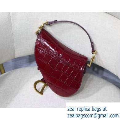 Dior Mini Saddle Bag in Croco Pattern Burgundy