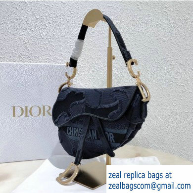 Dior Saddle Bag in Camouflage Embroidered Canvas Blue 2020