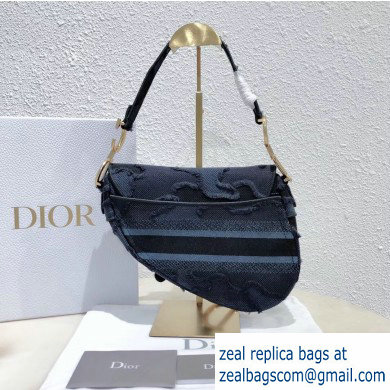 Dior Saddle Bag in Camouflage Embroidered Canvas Blue 2020 - Click Image to Close