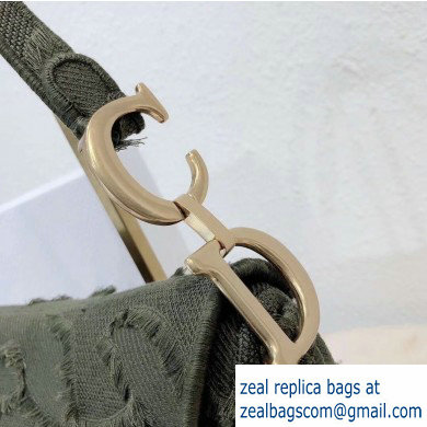 Dior Saddle Bag in Camouflage Embroidered Canvas Green 2020