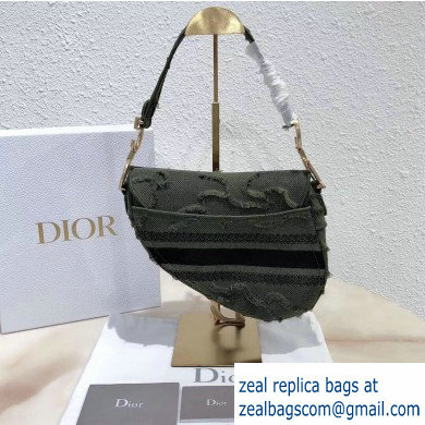 Dior Saddle Bag in Camouflage Embroidered Canvas Green 2020