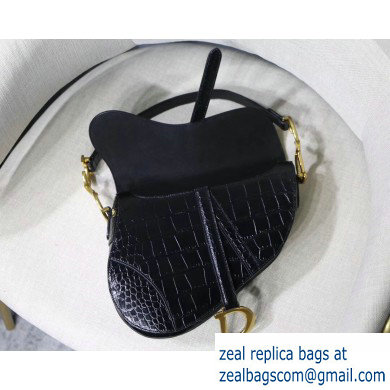 Dior Saddle Bag in Croco Pattern Black