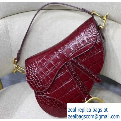 Dior Saddle Bag in Croco Pattern Burgundy